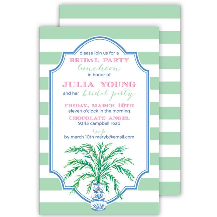 Invitations Rosanne Beck | Potted Palm Blue With Seafoam Stripe Large Flat Invitation