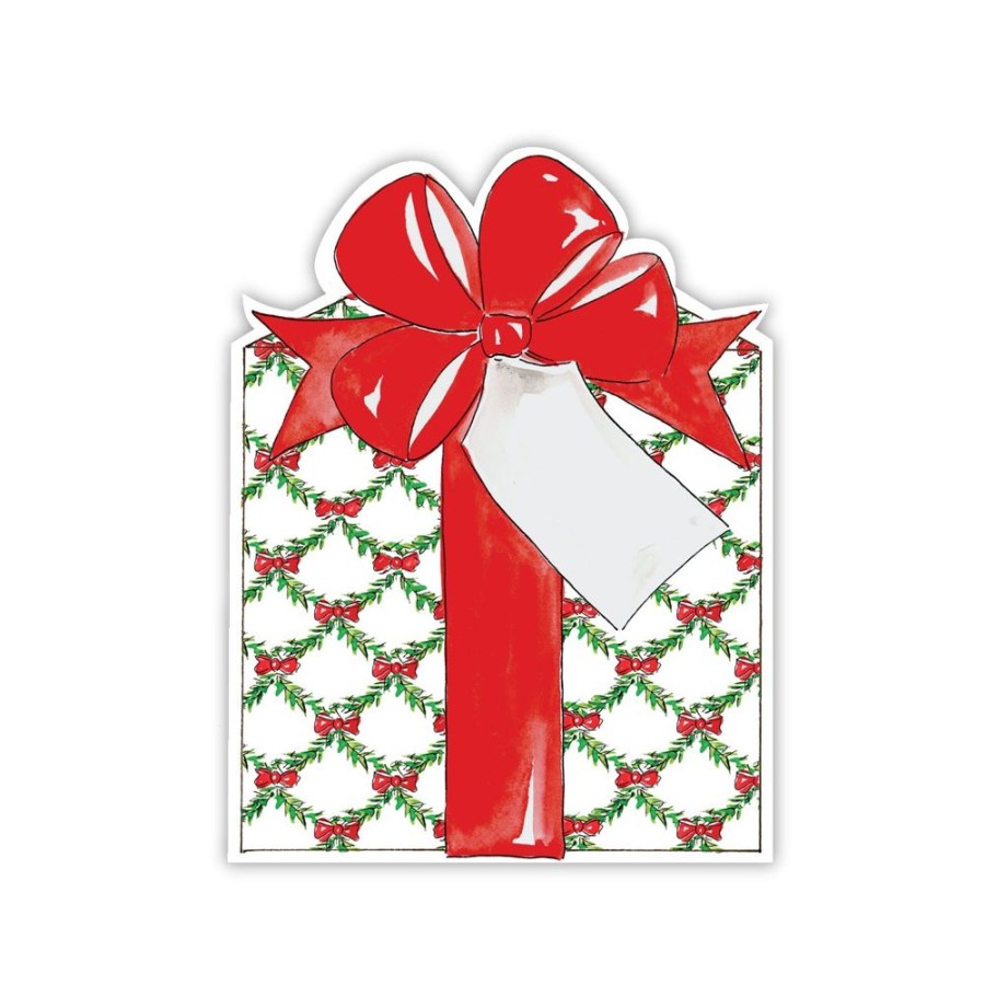 Seasonal Rosanne Beck | Handpainted Holiday Package With Red Bow Trellis Die-Cut Table Accents