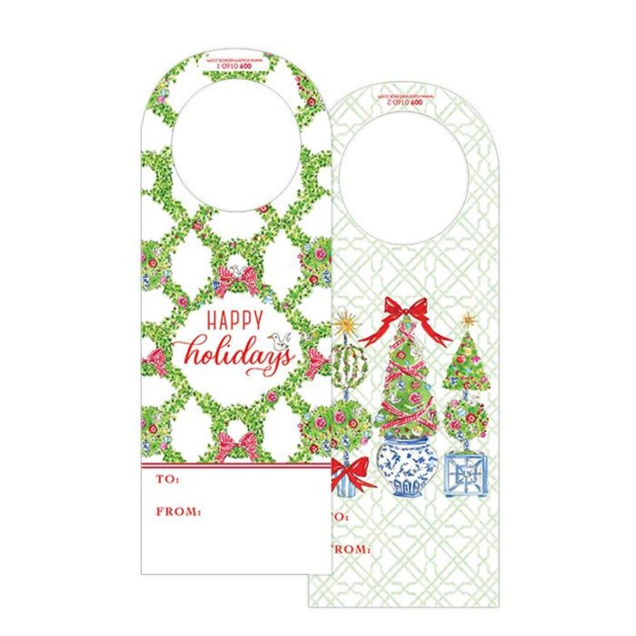 Seasonal Rosanne Beck | Happy Holidays Holiday Trellis/Merry And Bright Topiaries Wine Tag