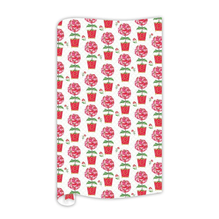 Seasonal Rosanne Beck | Holiday Poinsettia Topiary Pattern Wrapping Paper