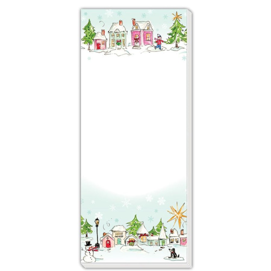 Seasonal Rosanne Beck | Pink Snowy Village Skinny Notepad