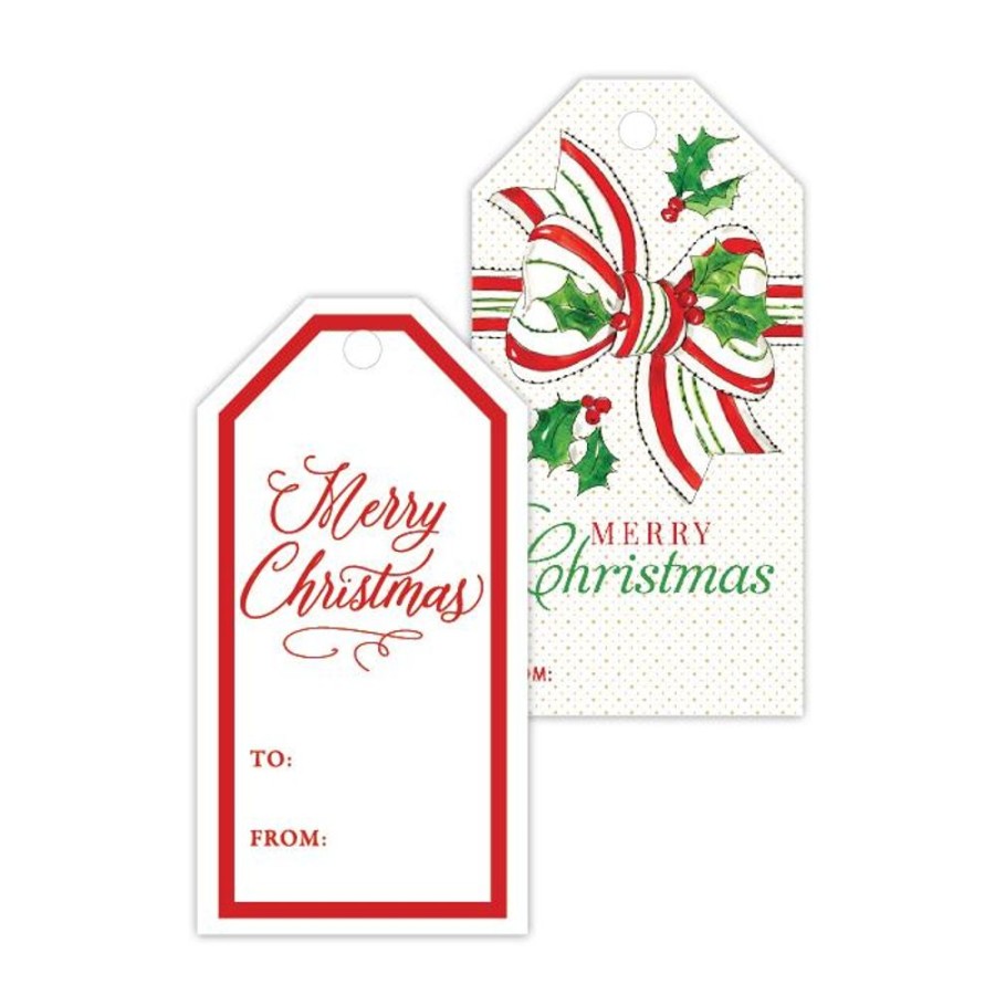 Seasonal Rosanne Beck | Merry Christmas Red Border/Merry Christmas Candy Cane Bow Gift Tags