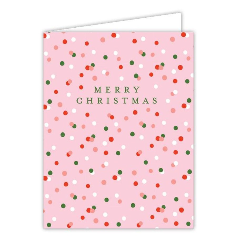 Seasonal Rosanne Beck | Merry Christmas Red Green And White Dots Greeting Card