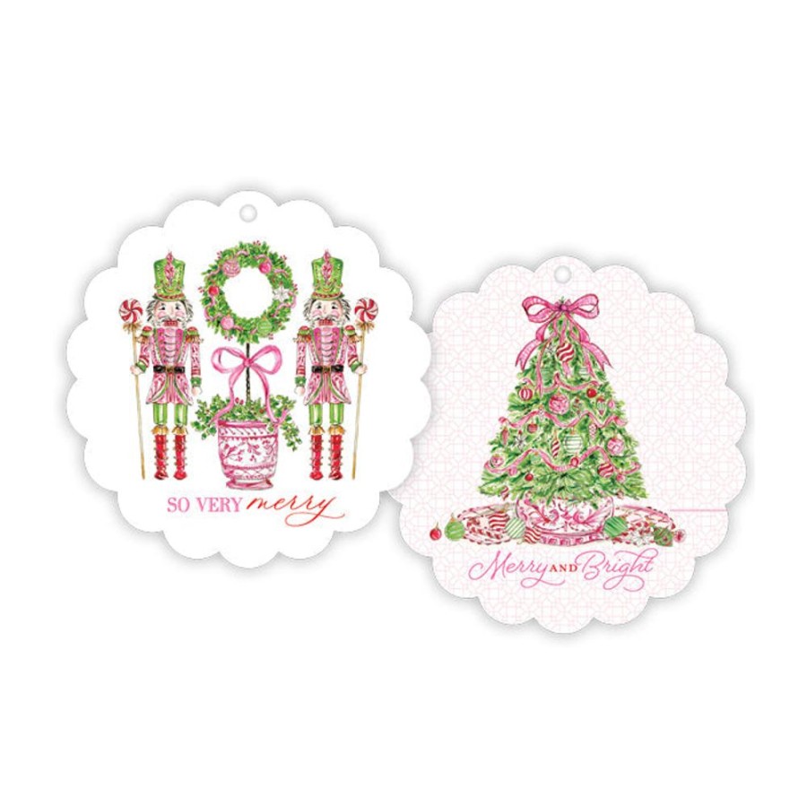 Seasonal Rosanne Beck | Pink Peppermint Nutcrackers Scalloped Gift Tags