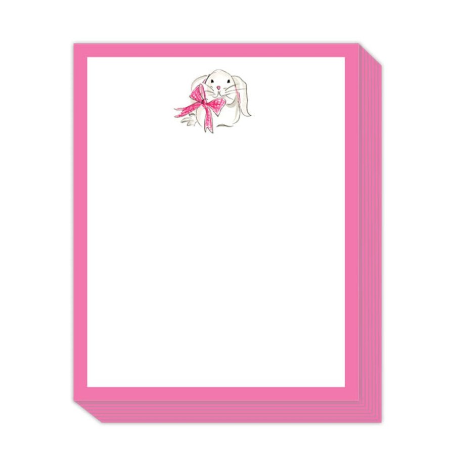 Notes & Pads Rosanne Beck | Handpainted Bunny With Pink Bow Stack Pad