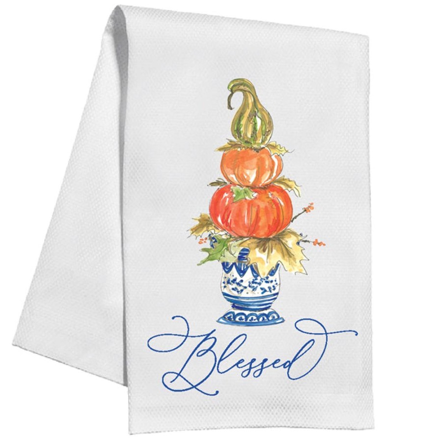 Invitations Rosanne Beck | Blessed Double Pumpkin Topiary Kitchen Towel