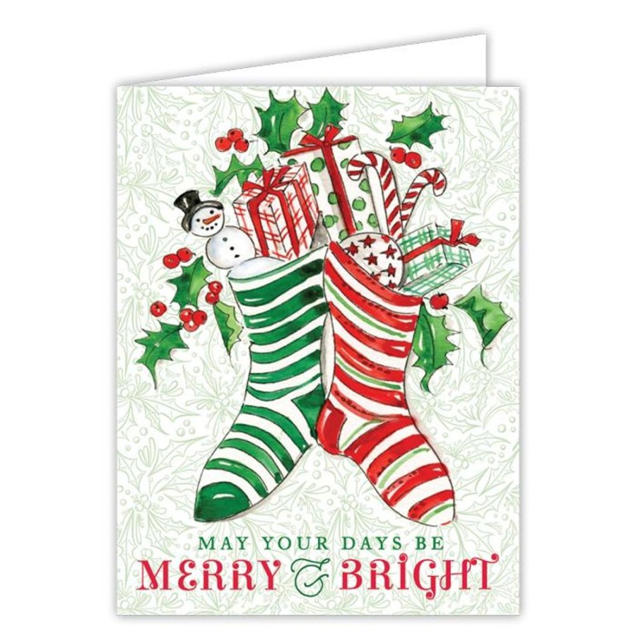 Seasonal Rosanne Beck | May Your Days Be Merry & Bright Handpainted Stockings With Presents Greeting Card