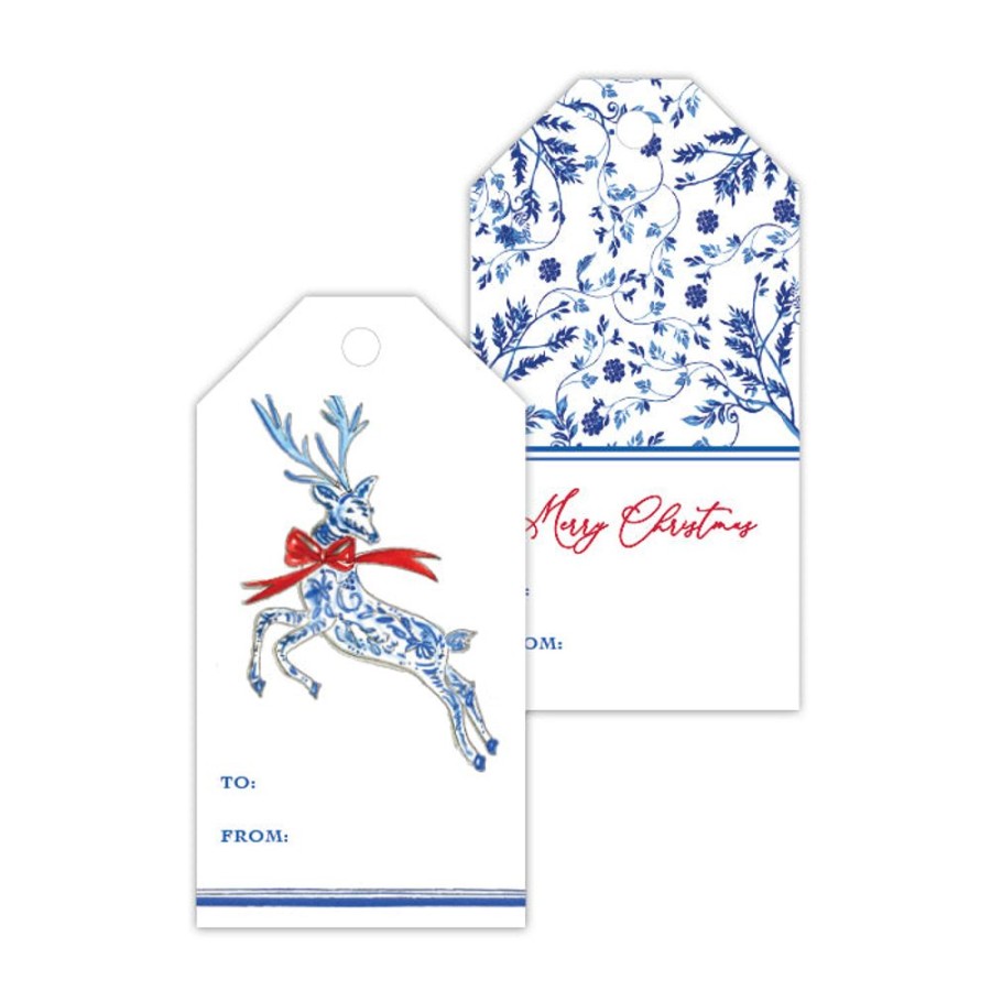 Seasonal Rosanne Beck | Blue And White Reindeer Gift Tags