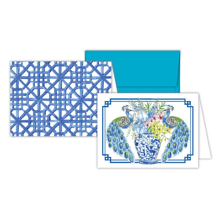 Notes & Pads Rosanne Beck | Peacocks And Lattice Blue Stationery Notes