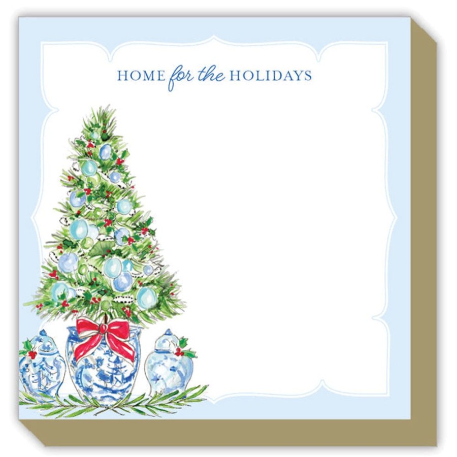 Notes & Pads Rosanne Beck | Blue Holiday Tree With Ginger Jars Luxe Notepad