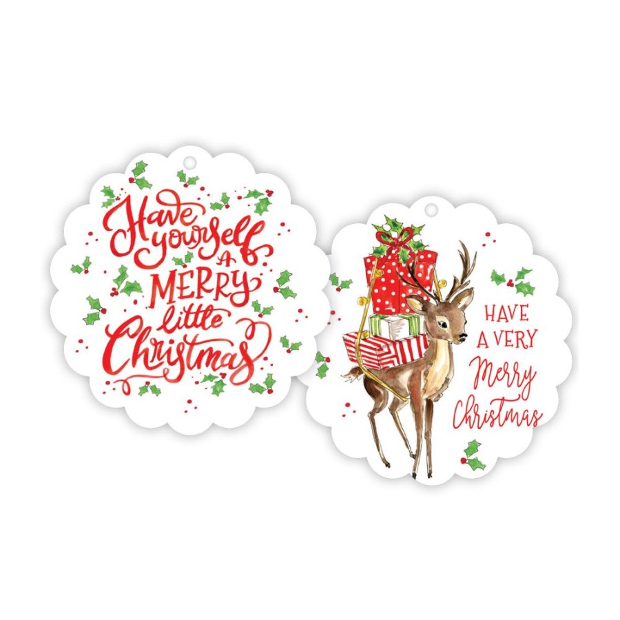 Invitations Rosanne Beck | Have Yourself A Merry Baby Reindeer Scalloped Gift Tags