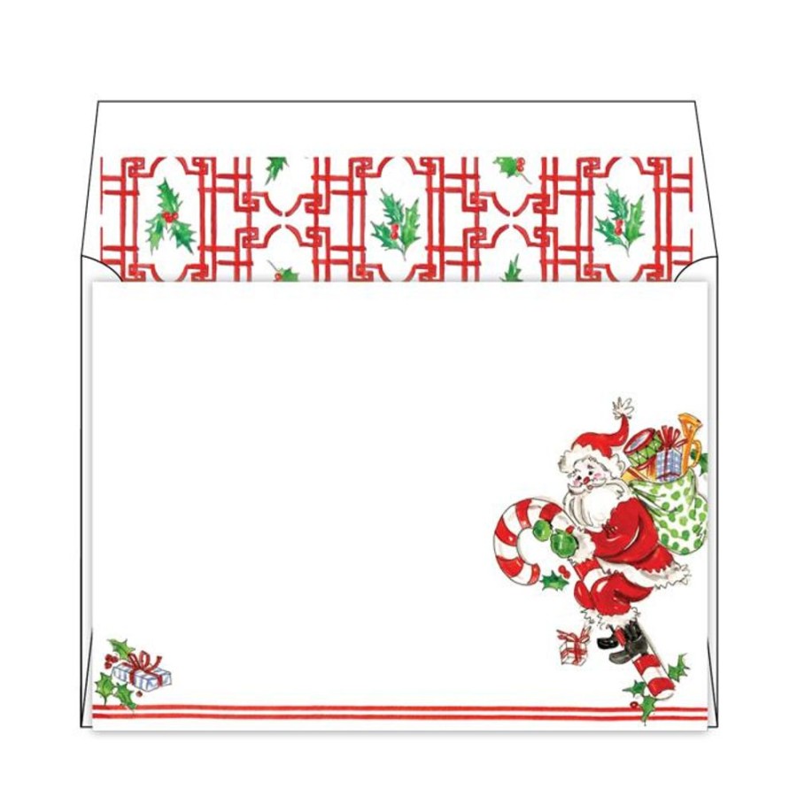 Notes & Pads Rosanne Beck | Handpainted Candy Cane Santa Flat Note Stationery