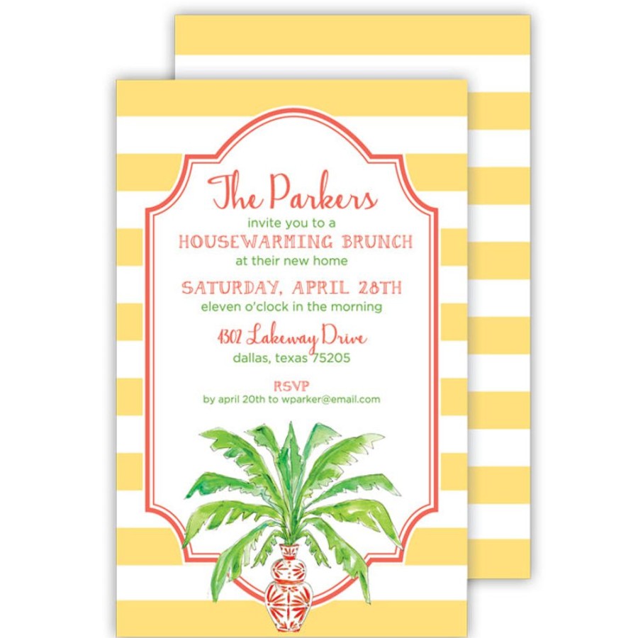 Invitations Rosanne Beck | Potted Palm Orange With Yellow Stripe Large Flat Invitation