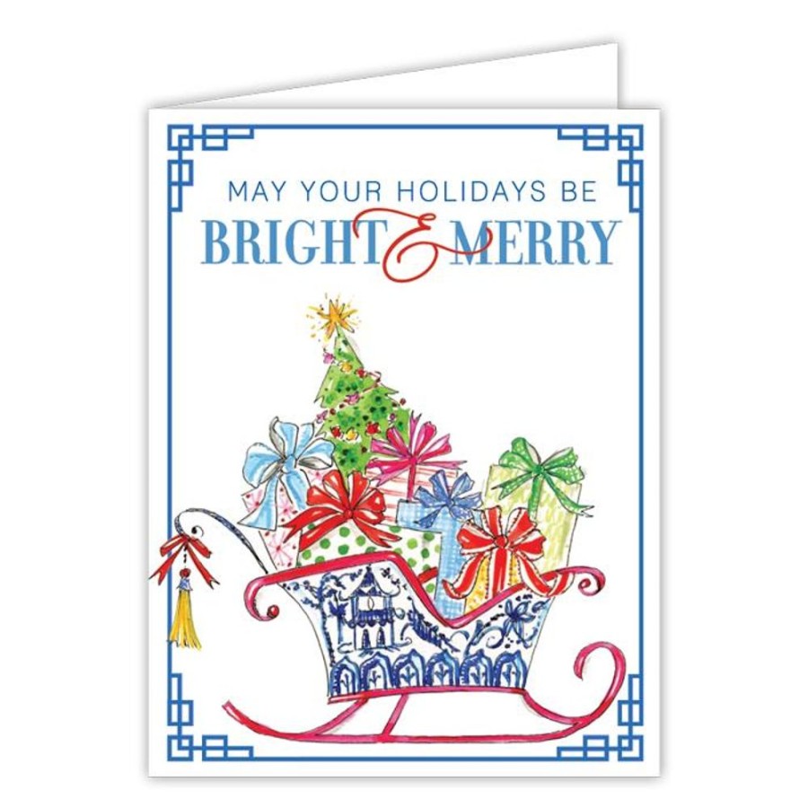 Invitations Rosanne Beck | May Your Holidays Be Bright & Merry Handpainted Chinoiserie Sleigh Greeting Card