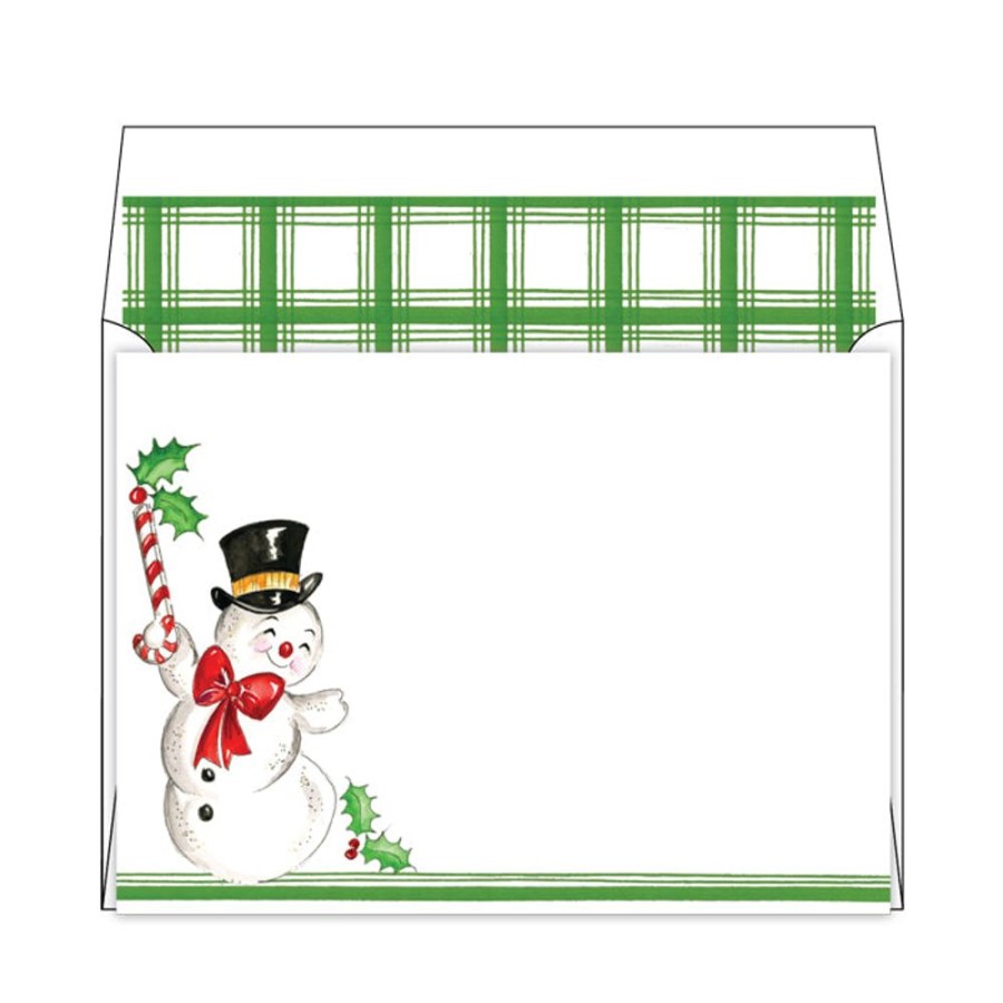 Seasonal Rosanne Beck | Handpainted Snowman With Candy Cane Flat Note Stationery