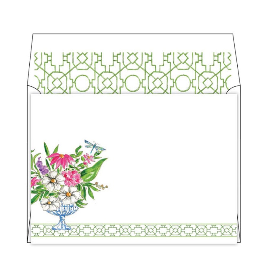 Notes & Pads Rosanne Beck | Green Wonderland Floral Arrangement Flat Note Stationery