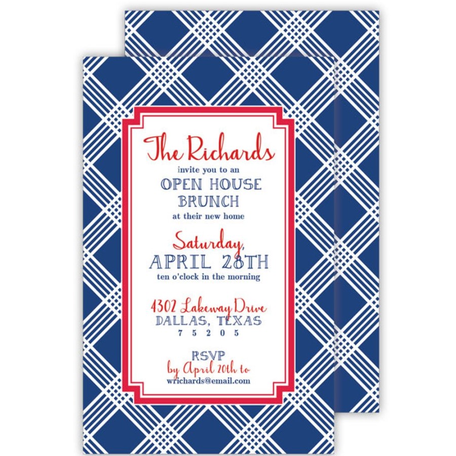 Invitations Rosanne Beck | Blue And White Criss-Cross Stripes Large Flat Invitation