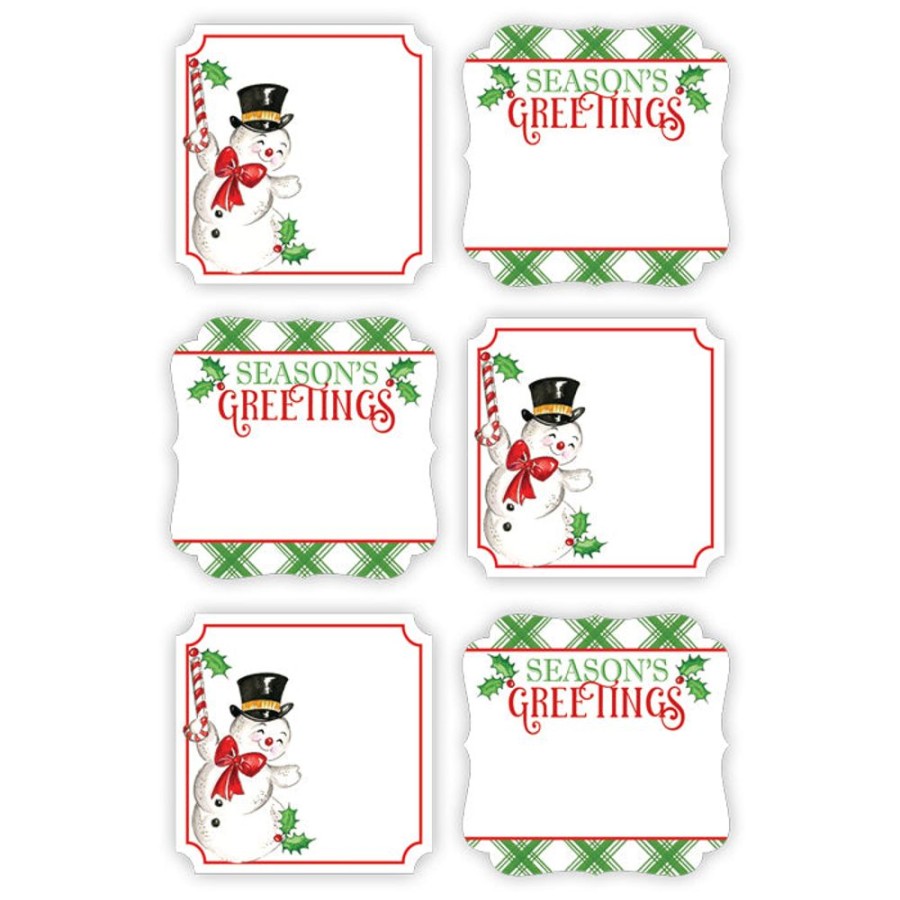 Seasonal Rosanne Beck | Seasons Greetings Snowman Green Plaid Die-Cut Sticker Sheet