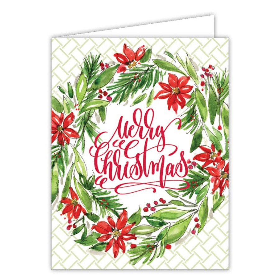 Invitations Rosanne Beck | Merry Christmas Holiday Poinsettia Wreath Greeting Card