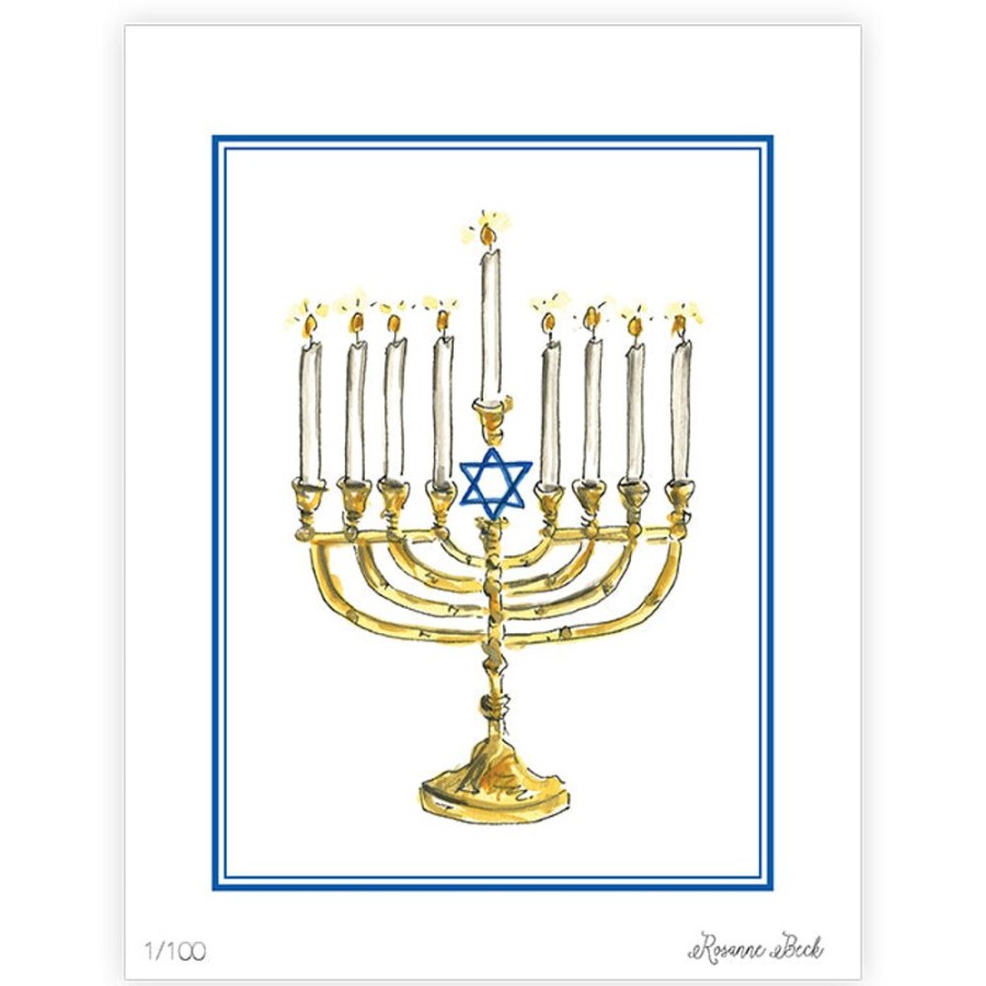 Invitations Rosanne Beck | Happy Hanukkah Menorah Gold Art Print