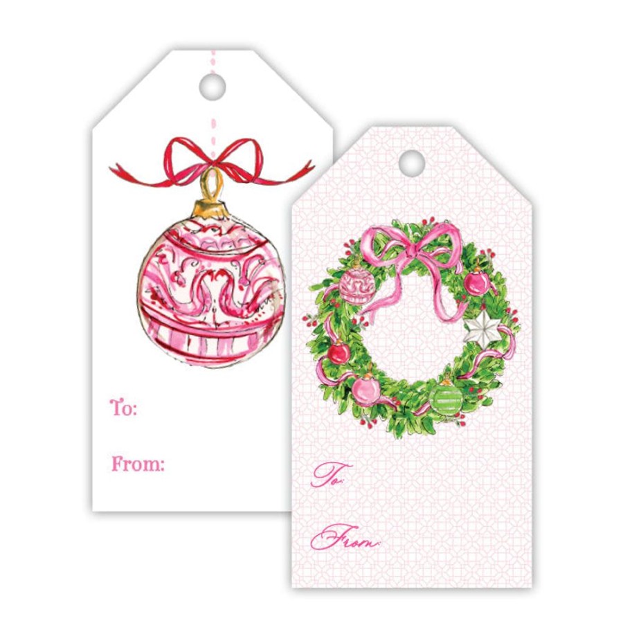 Seasonal Rosanne Beck | Pink Wreath & Ornament Gift Tags