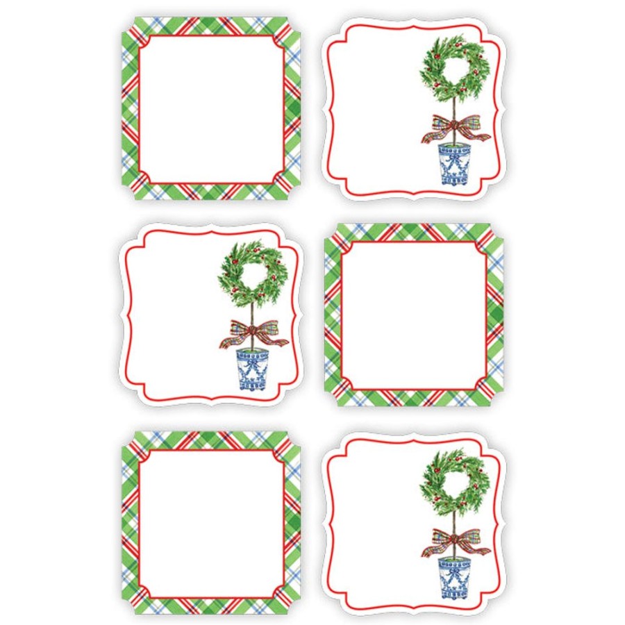 Seasonal Rosanne Beck | Multi Holiday Plaid And Holiday Topiary Wreath Die-Cut Sticker Sheet