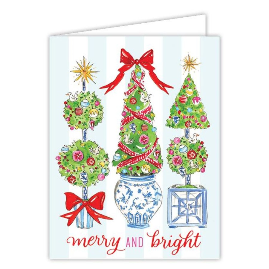 Seasonal Rosanne Beck | Merry And Bright Handpainted Holiday Topiary Trio Greeting Card