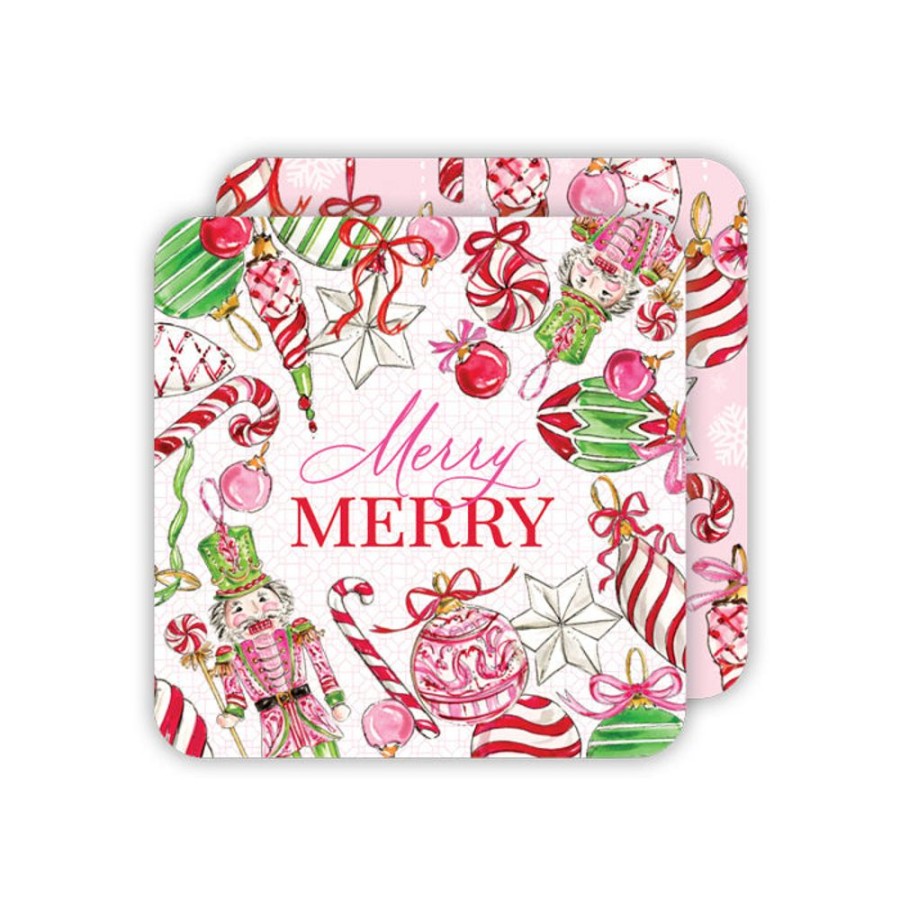 Seasonal Rosanne Beck | Pink Peppermint Ornaments Paper Coasters