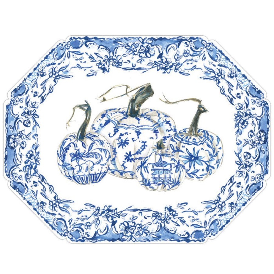 Home & Entertaining Rosanne Beck | Chinoiserie Pumpkins With Floral Border Posh Die-Cut Placemats