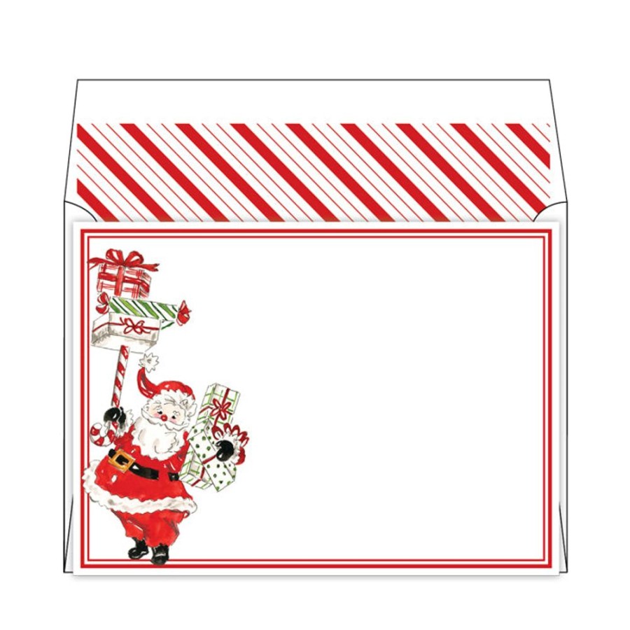 Notes & Pads Rosanne Beck | Handpainted Holiday Santa With Gifts Flat Note Stationery