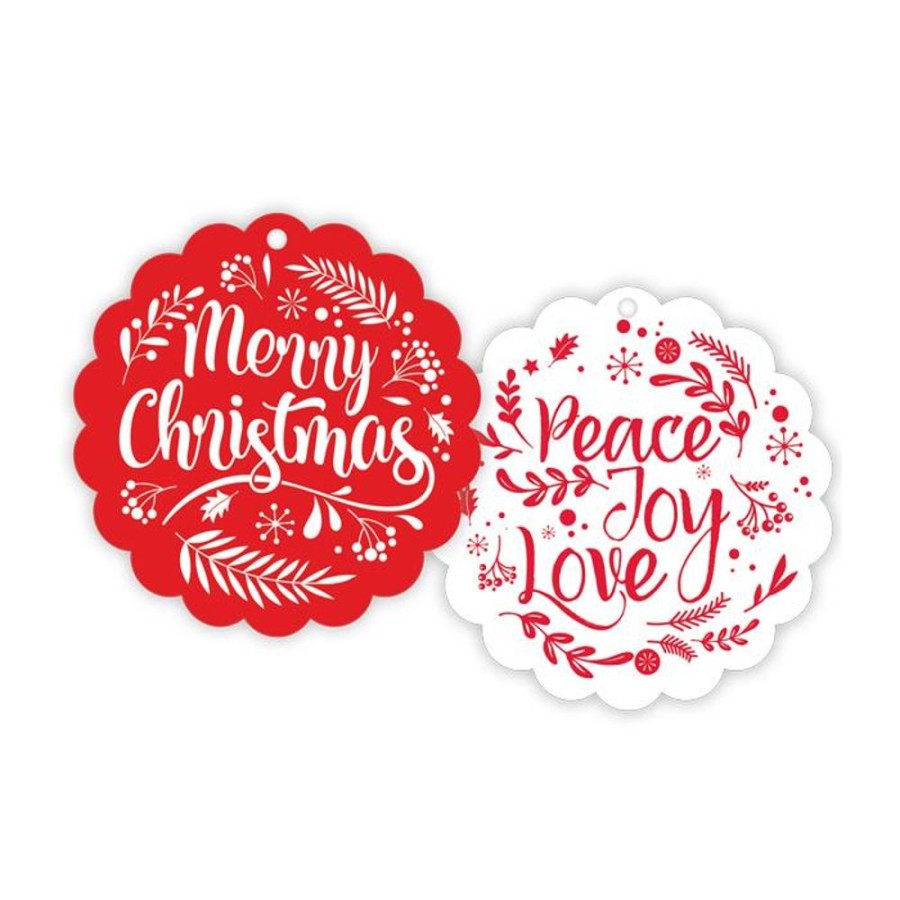 Seasonal Rosanne Beck | Peace Joy Love/Merry Christmas Scalloped Gift Tags