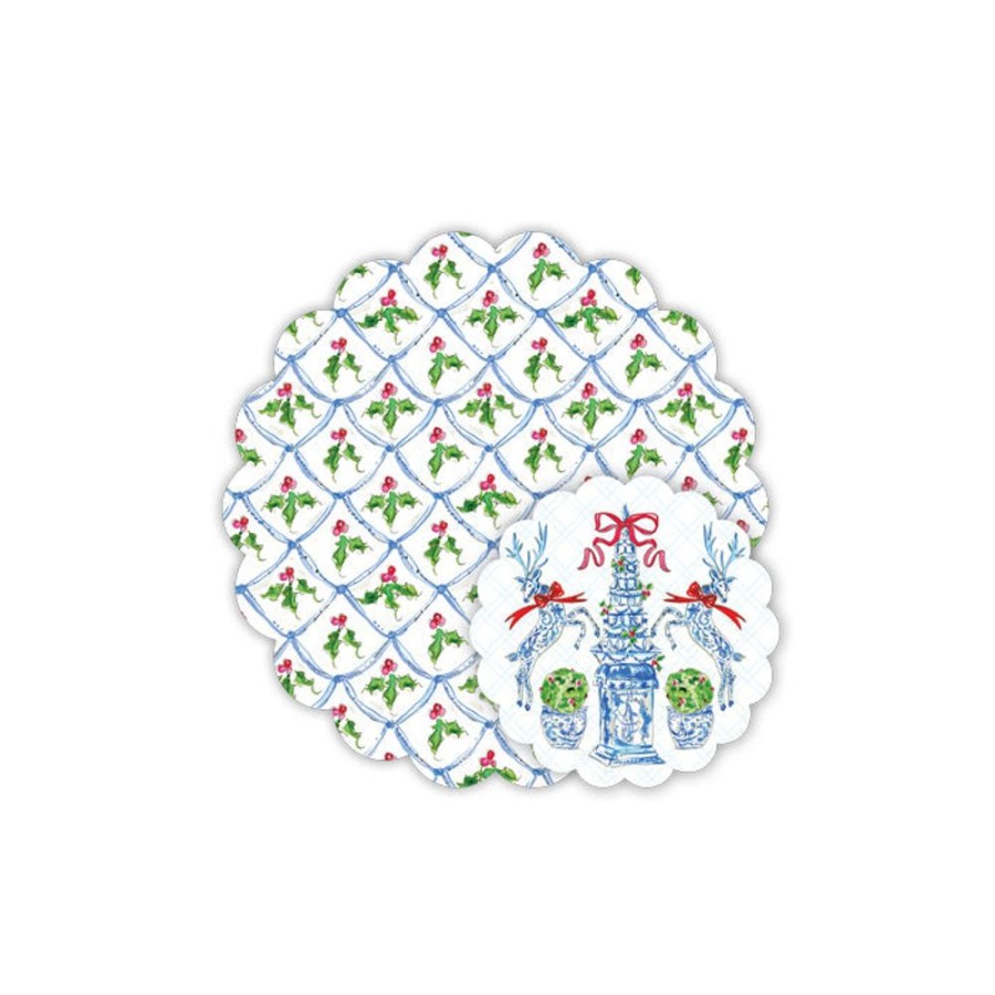 Home & Entertaining Rosanne Beck | Blue Scallop Holiday Berry & Tulipiere Doily Set