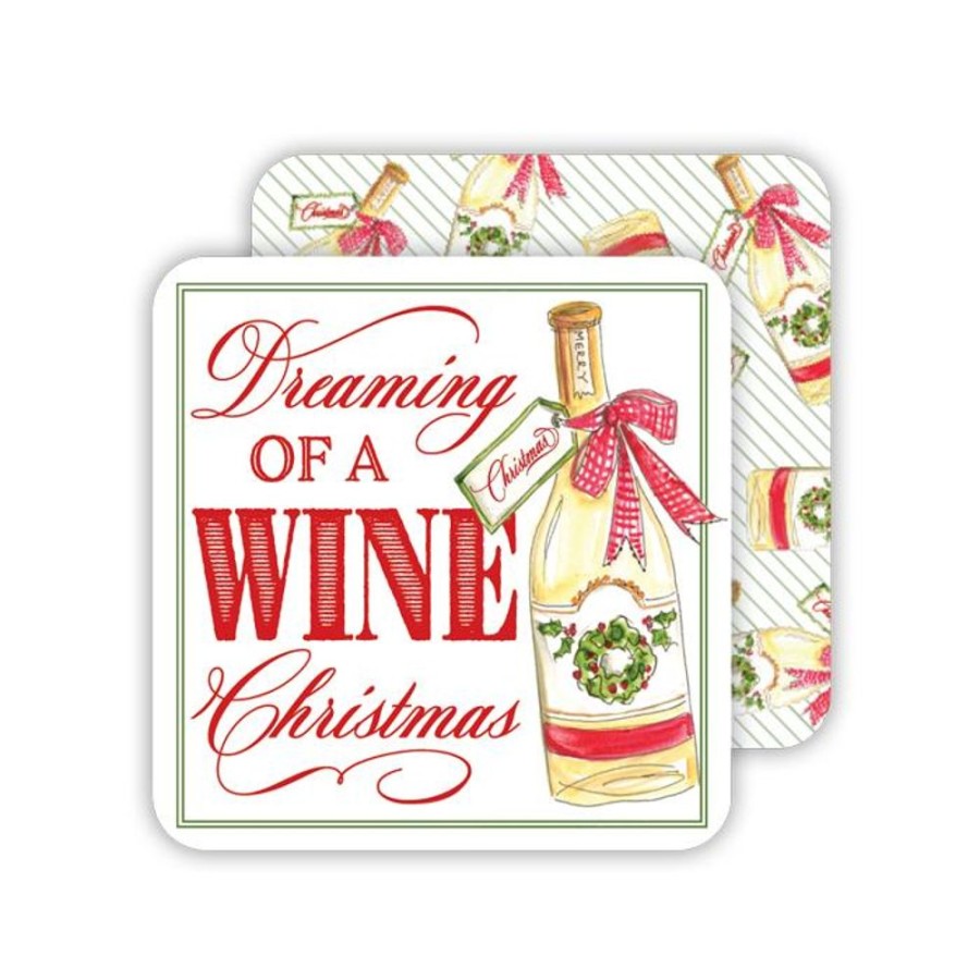 Seasonal Rosanne Beck | Dreaming Of A Wine Christmas/Handpainted Champagne Bottles Pattern Paper Coasters