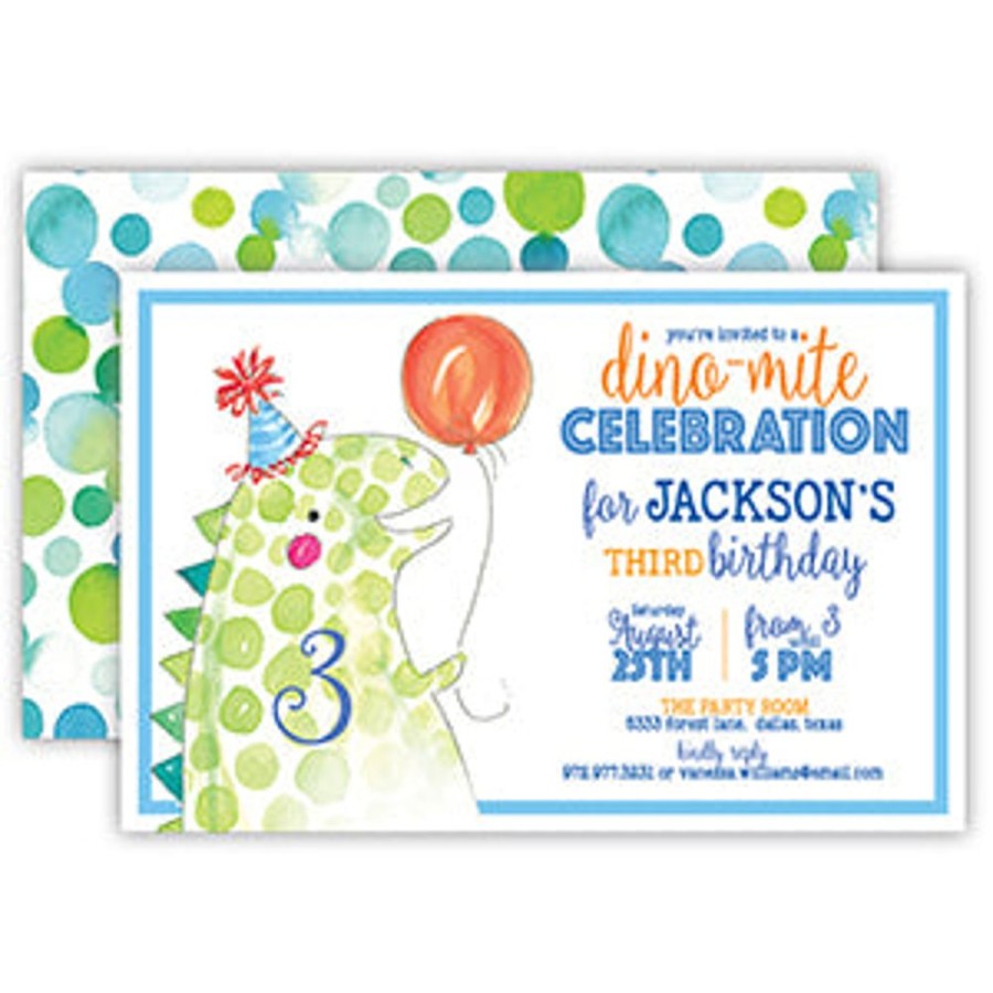 Invitations Rosanne Beck | Dinosaur With Balloon Large Flat Invitation