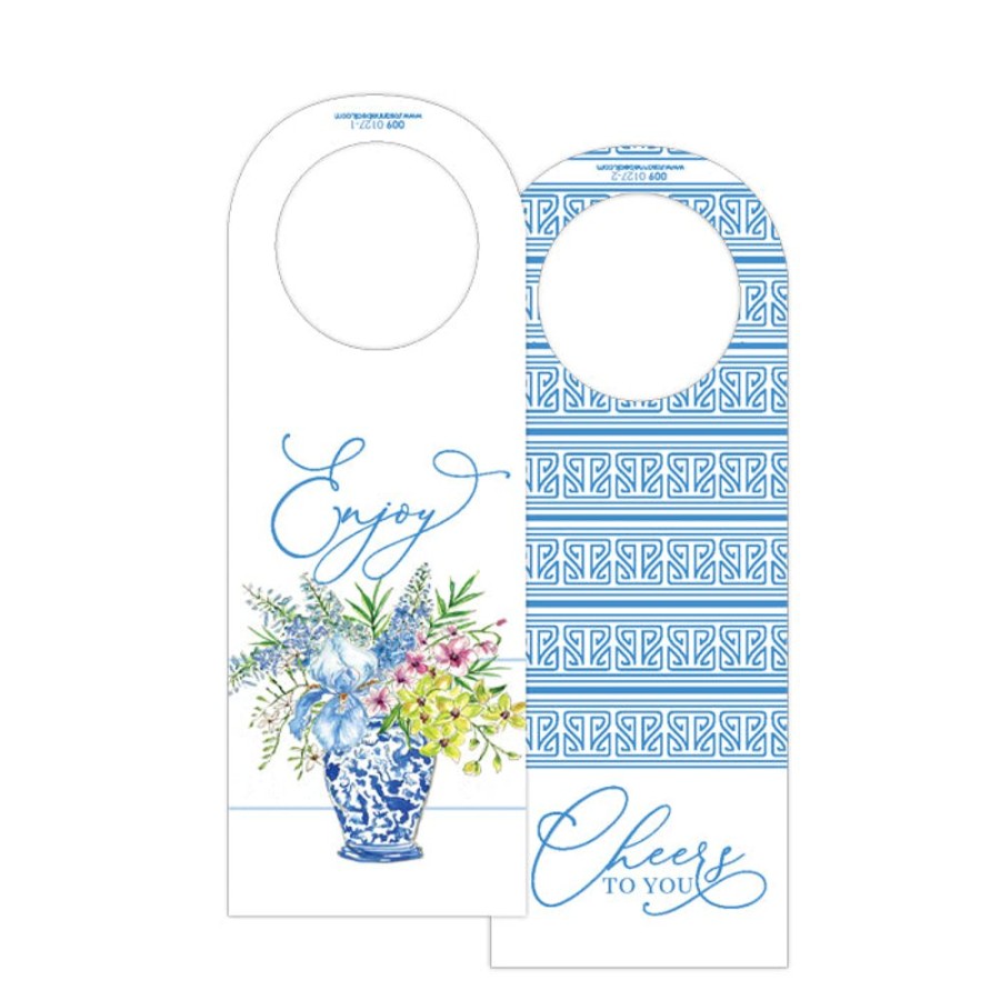 Home & Entertaining Rosanne Beck | Floral Blue Vase-Blue Lattice Wine Tag