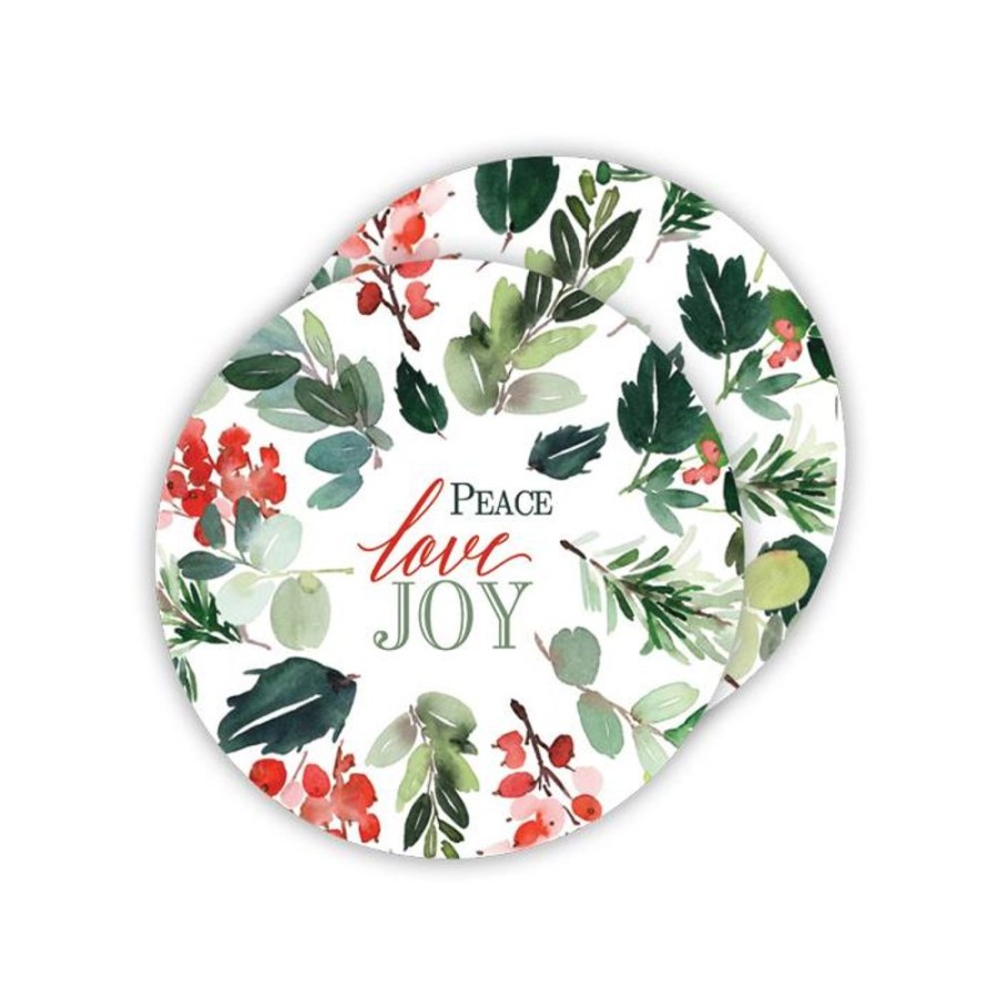 Seasonal Rosanne Beck | Peace Love Joy Berry Leaves/Watercolor Berry Leaves Paper Coasters