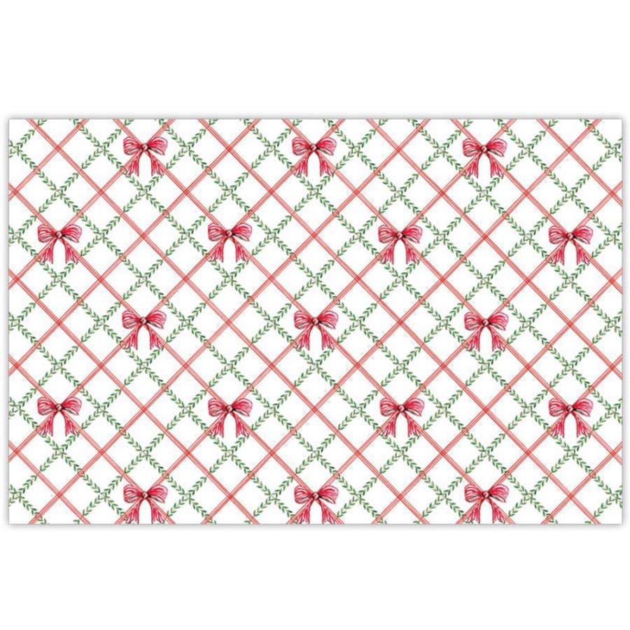 Home & Entertaining Rosanne Beck | Red Bow With Greenery Trellis Pattern Placemats