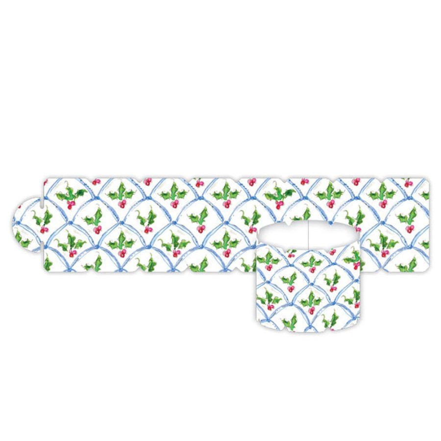 Seasonal Rosanne Beck | Blue Scallop Holiday Berry Pattern Napkin Ring