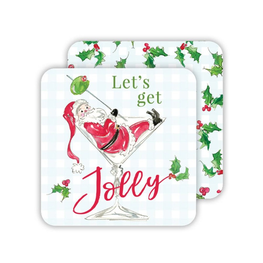 Home & Entertaining Rosanne Beck | Let'S Get Jolly Santa Cocktail Paper Coasters