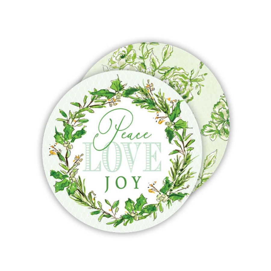 Seasonal Rosanne Beck | Peace Love Joy Wreath Paper Coasters