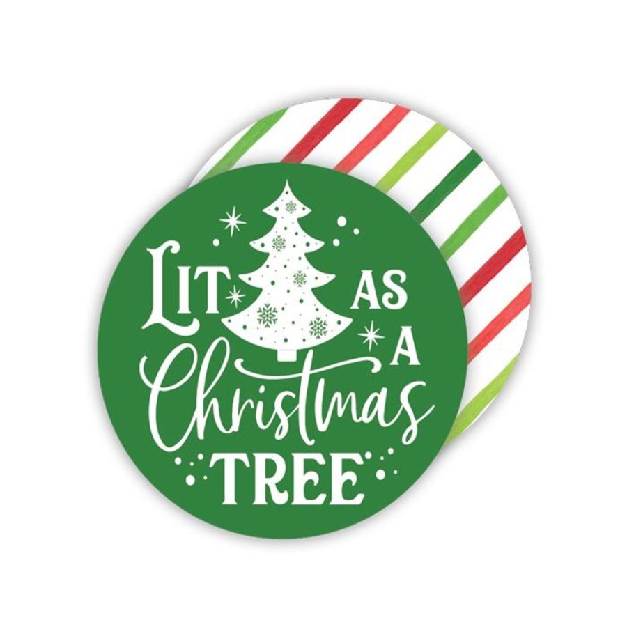 Seasonal Rosanne Beck | Lit As A Christmas Tree/Holiday Stripes Paper Coasters