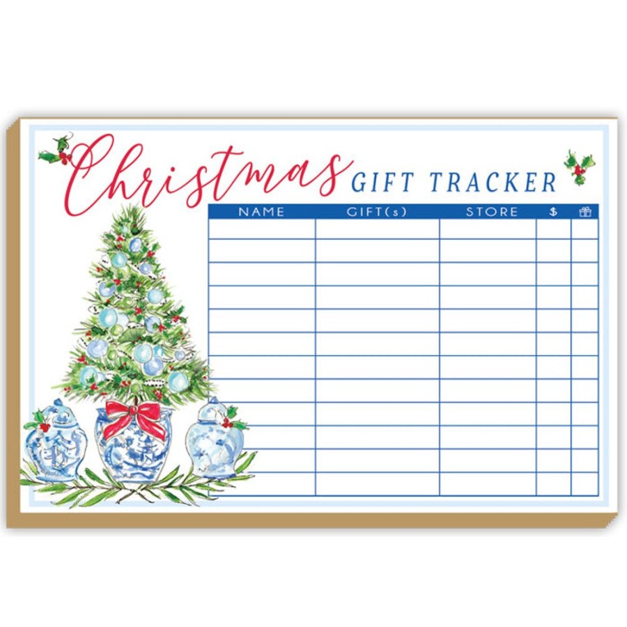 Seasonal Rosanne Beck | Gift Tracker Blue Holiday Tree With Ginger Jars Luxe Large Pad