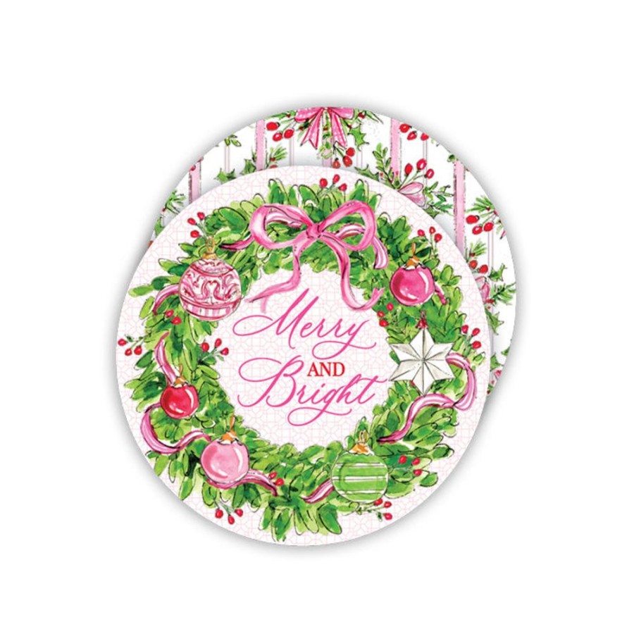 Seasonal Rosanne Beck | Pink Merry & Bright Wreath Paper Coasters