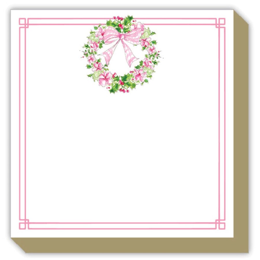 Seasonal Rosanne Beck | Lpink Floral Holly Wreath Luxe Notepad