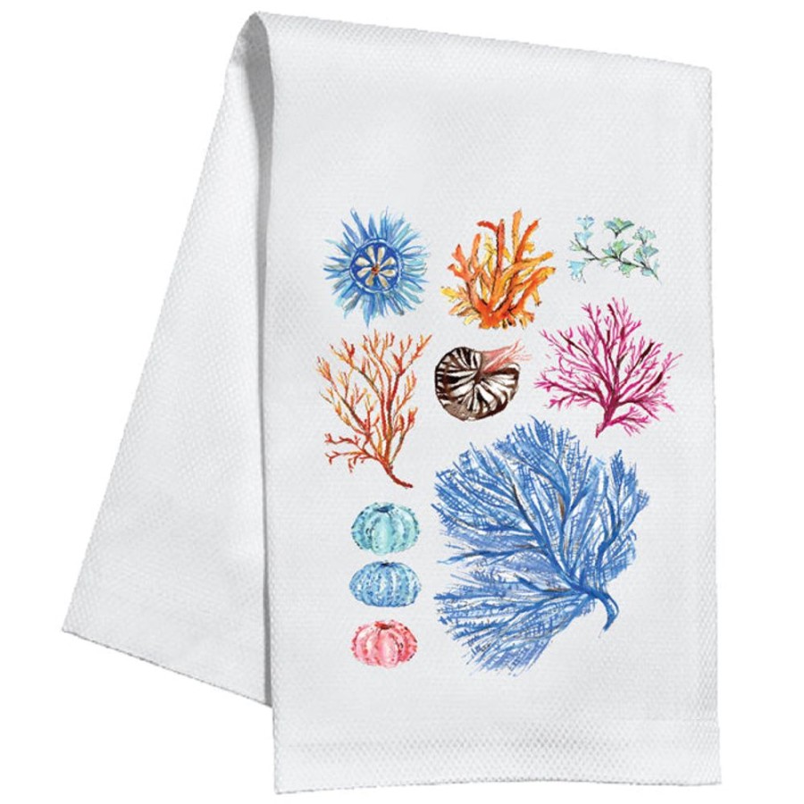 Home & Entertaining Rosanne Beck | Coastal Blue Coral With Sea Urchins Kitchen Towel