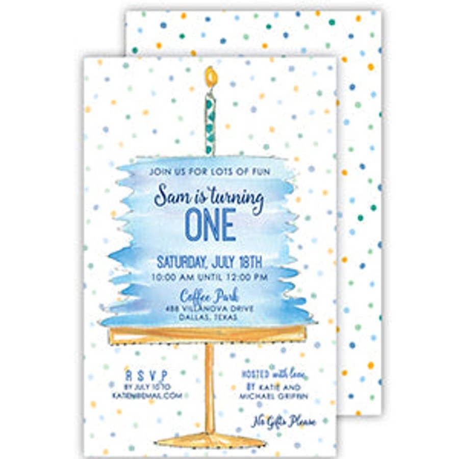 Invitations Rosanne Beck | Polka Dot Blue Birthday Cake Large Flat Invitation