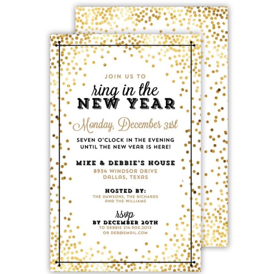 Invitations Rosanne Beck | Gold Confetti With Black Border Large Flat Invitation