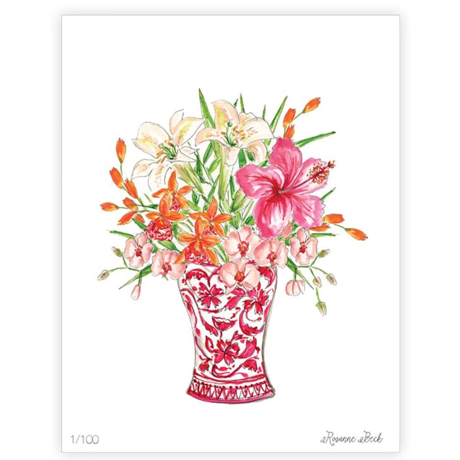 Home & Entertaining Rosanne Beck | Handpainted Floral Red Chinoiserie Vase Art Print