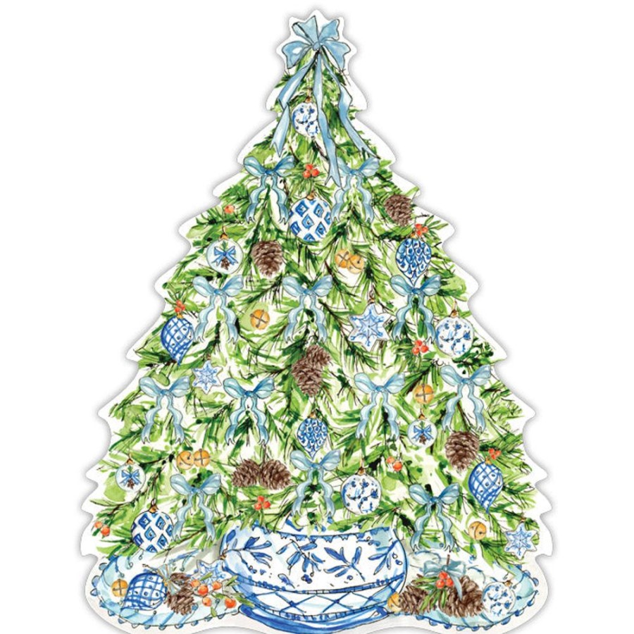 Seasonal Rosanne Beck | Blue & White Christmas Tree Posh Die-Cut Placemat