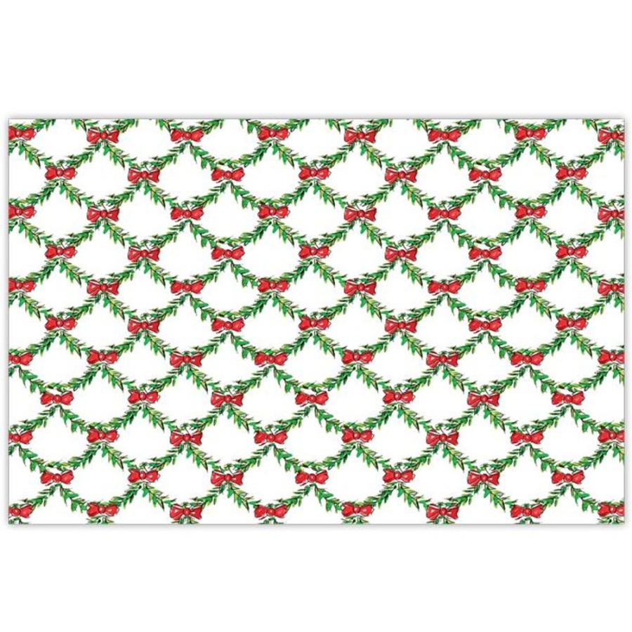 Invitations Rosanne Beck | Handpainted Christmas Trellis With Red Bow Placemat